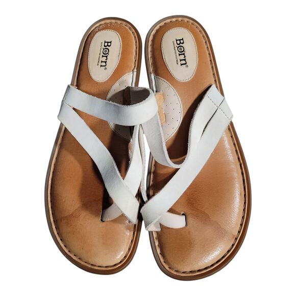 Born Concepts White Leather Crisscross Slip On Toe Loop Sandals Women's Sz 10 US - Picture 1 of 9